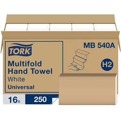 TORK Multifold Hand Towel, White, H2, Universal, 3-Panel - TRKMB540A