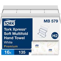 Tork Xpress Soft Multifold Hand Towel, White, Premium, H2, 3-Panel, High Performance, Absorbent, 2-Ply, 16 X 135 Sheets - MB579 - TRKMB579