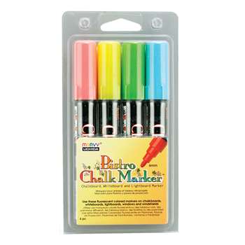 Bistro Chalk Markers Brd Tip 4 Clr Set Fluorescent, UCH4804A