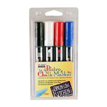 Bistro Chalk Markers Chisel Tip 4 Clr Set White Bl, UCH4834C