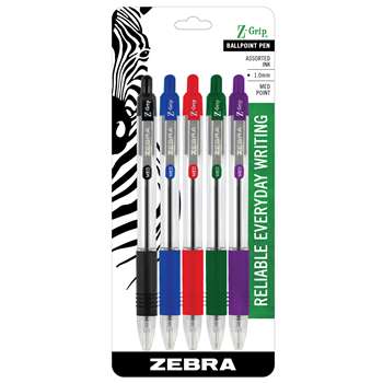 Z Grip Ballpoint Pens 5Pk Assorted, ZEB22205