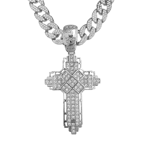 FULL STONE CUBAN CHAIN & PENDANT SET / HC 9155