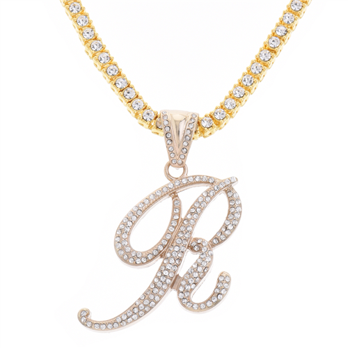 FULL STONE INITIAL PENDANT AND CHAIN SET / THC 001 R