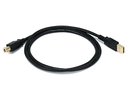 3-Foot USB Type-A to USB Type-B 2.0 Cable - 28/24AWG, Gold Plated  Black