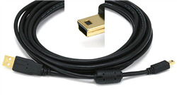 15-Feet USB 2.0 A Male to Mini-B 5pin Male 28/24AWG Cable with Ferrite Core (Gold Plated) Black