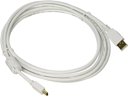 10 Foot USB-A to Mini-B 2.0 Cable - 5-Pin 28/24AWG, Gold Plated White
