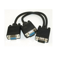 WholesaleCables.com 10H1-27708BK VGA Y Cable Low Resolution HD15 Male to 2 x HD15 Female Black 8inch