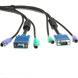 WholesaleCables.com 10H1-30206BK 6ft KVM Cable Black SVGA and 2 PS/2 HD15 Male to HD15 Female and 2 x MiniDin6 Male