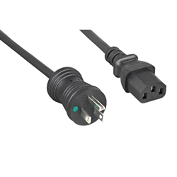 10W1-51010BK  10ft Hospital Grade Green Dot Power Cord Nema 5-15 to C13 18 AWG SJT  10 Amp / 125 Volt Black