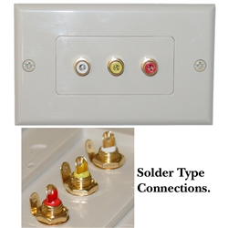 WholesaleCables.com 200-260WH Wall Plate White 3 Gold Plated RCA Female to Solder Type (Red White and Yellow)