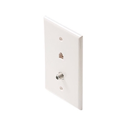 301-02100 Satellite Wall Plate White F-pin Connector and Telephone Jack