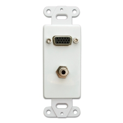 301-2000 Decora Wall Plate Insert White VGA (HD15) Coupler and 3.5mm Stereo Coupler HD15 F & 3.5mm Stereo F