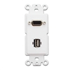 301-2003 Decora Wall Plate Insert White VGA Coupler and USB Type A Coupler HD15 Female and USB Type A Female