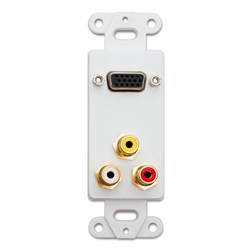 301-4001 Decora Wall Plate Insert White 1 VGA Coupler and 3 RCA Couplers (Red/White/Yellow) HD15 Female and RCA Female
