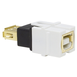 333-110 Keystone Insert White USB 2.0 Type A Female To Type B Female Adapter Gold Plated