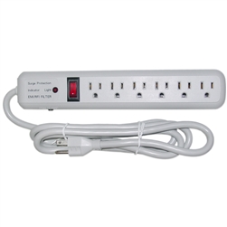 WholesaleCables.com 51W1-01206 6ft Surge Protector Strip 6 Outlet Gray Vertical Outlets 3 MOV 540 Joules EMI / RFI Power Cord