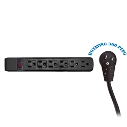 51W1-12215 15ft 6 Outlet Black Surge Protector with Horizontal Outlets Flat Rotating Plug power cables