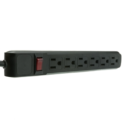 51W1-12225 25ft 6 Outlet Black Surge Protector with Horizontal Outlets Flat Rotating Plug power cord