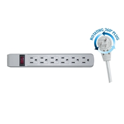 WholesaleCables.com 51W1-19215 15ft 6 Outlet Gray Surge Protector with Horizontal Outlets Flat Rotating Plug power cord