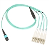 WholesaleCables.com MPLC-31015 15 meter Plenum Fiber Optic Cable 40 Gigabit Ethernet QSFP 40GBase-SR4 to MTP(MPO)/LC (4 Duplex LC) 24 inch Breakout Cable OM3 50/125