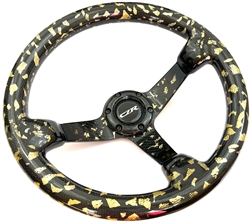 Carbon Fiber Gold Steering Wheel 350mm Deep Dish