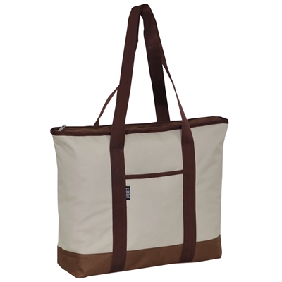 #1002DS-BEIGE/BROWN Wholesale Shopping Tote Bag - Case of 40 Tote Bags