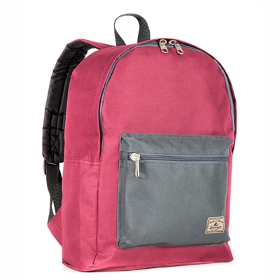 #1045CB-BURGUNDY/CHARCOAL Wholesale Basic Color Block Backpack - Case of 30 Backpacks