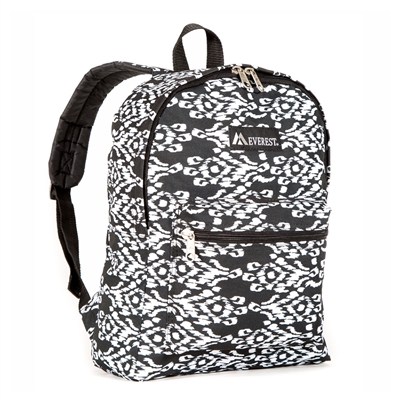 #1045KP-BLACK/WHITE IKAT Wholesale Basic Pattern Backpack - Case of 30 Backpacks