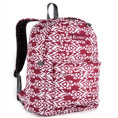 #2045P-BURGUNDY/WHITE IKAT Wholesale Classic Pattern Backpack - Case of 30 Backpacks