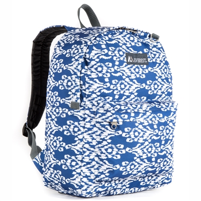 #2045P-NAVY/WHITE IKAT Wholesale Classic Pattern Backpack - Case of 30 Backpacks