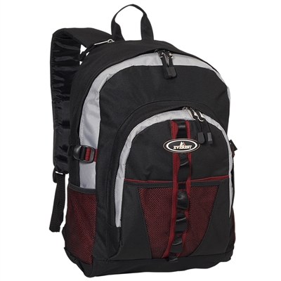 #3045W-BURGUNDY/GRAY/BLACK Wholesale Large Storage Backpack - Case of 30 Backpacks
