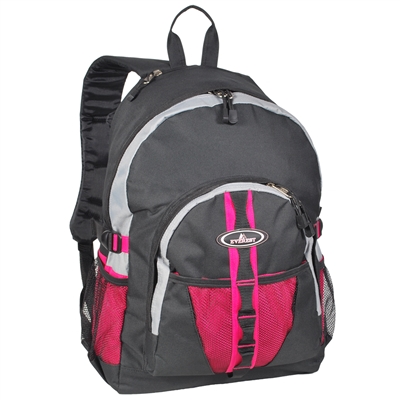 #3045W-HOT PINK/GRAY/BLACK Wholesale Large Storage Backpack - Case of 30 Backpacks