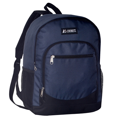 #6045-NAVY Wholesale Backpack with Side Mesh Pocket - Case of 30 Backpacks