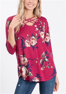 ST1392-11 CRISSCROSS FLORAL PRINT TOP 2-2-2