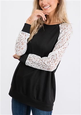 PLUS SIZE ST1458-10 SOLID AND LACE CONTRAST TOP 2-2-2
