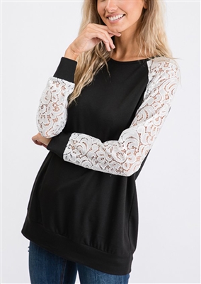 ST1458-10 SOLID AND LACE CONTRAST TOP 2-2-2