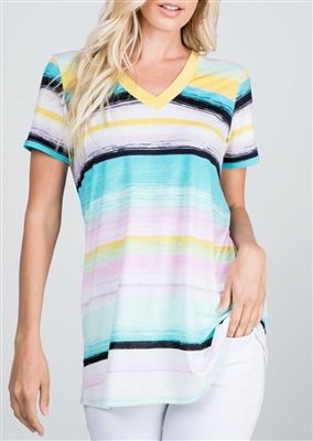 ST1519-43 V-NECK MULTICOLOR PRINT TOP 2-2-2