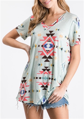 PLUS SIZE - ST1519-50 AZTEC PRINT TOP 2-2-2