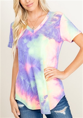 ST1565-12 MULTICOLOR TIE DYE PRINT TOP 2-2-2