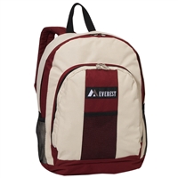 #BP2072-BEIGE/BURGUNDY Wholesale Backpack with Front & Side Pockets - Case of 30 Backpacks