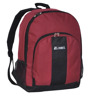 #BP2072-BURGUNDY Wholesale Backpack with Front & Side Pockets - Case of 30 Backpacks