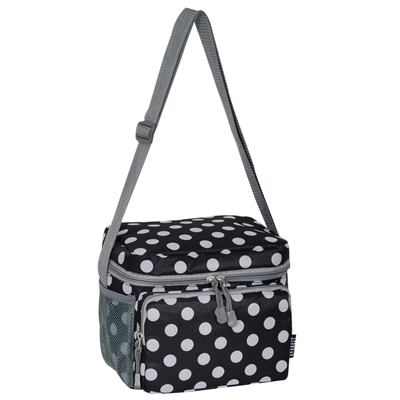 #CB6P-BLACK/WHITE DOT Wholesale Cooler / Lunch Pattern Bag - Case of 20 Lunch Bags