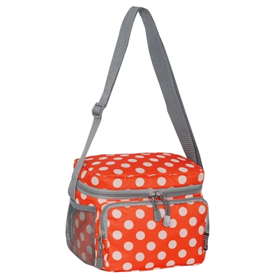 #CB6P-ORANGE/WHITE DOT Wholesale Cooler / Lunch Pattern Bag - Case of 20 Lunch Bags