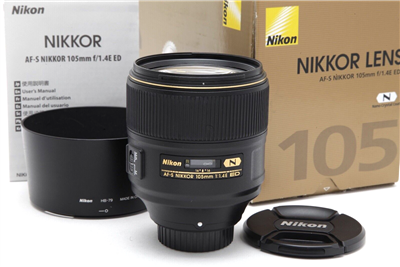 Nikon AF-S NIKKOR 105mm f1.4 E ED Lens with Hood, Instructions, & Box #43601