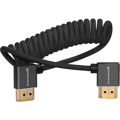 Kondor Blue Coiled Right-Angle High-Speed HDMI Cable (Black, 12-24") #50472