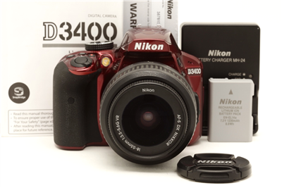 Near Mint Nikon D3400 DSLR Camera & Nikkor 18-55mm Lens (Red, 108 Shots) 51573