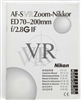 Very Clean Nikon AF-S VR Zoom-Nikkor ED 70-200mm f2.8 G Instruction Manual P4765