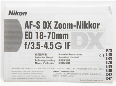Excellent Nikon AF-S Zoom-Nikkor ED 18-70mm f3.5-4.5 G Instruction Manual #P4768