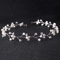 Crystal Wired Hairband with Pearls and Crystal Bead Floral Design