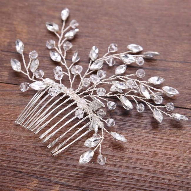 Crystal Wired Comb with Crystal Bead Floral Design